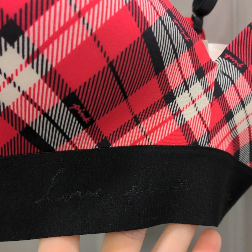 NWT VS Pink Wear Everywhere Wireless Lightly-Lined Plaid Bra - Picture 6 of 9